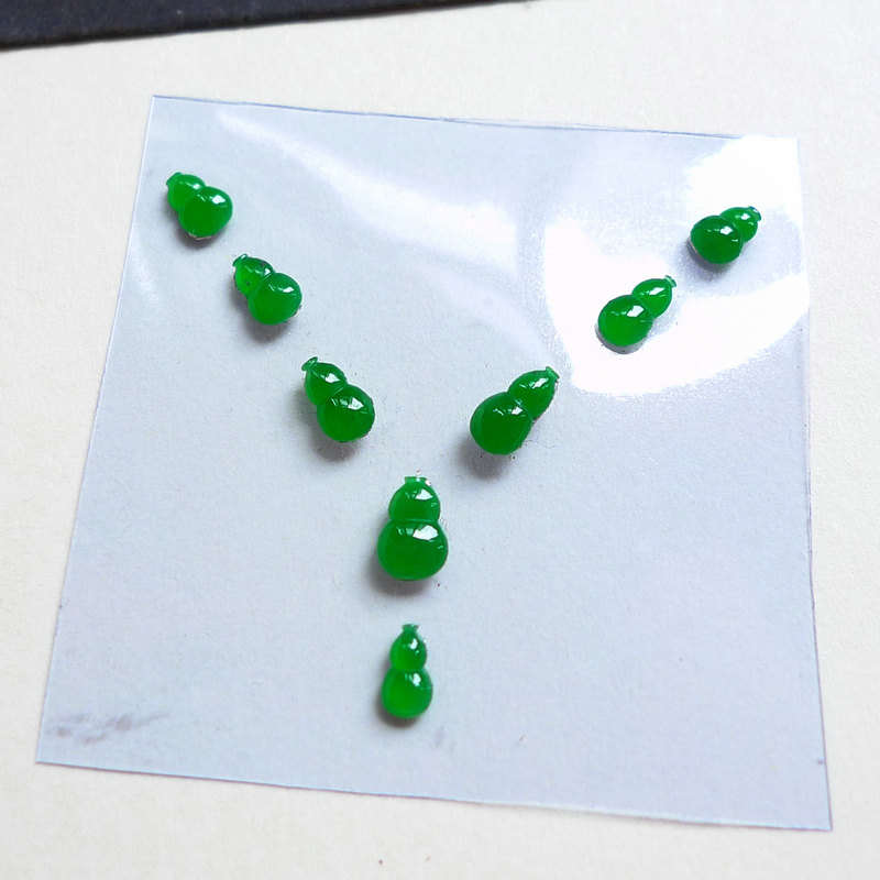 缅甸天然A货翡翠 冰糯种阳绿葫芦戒面镶嵌可镶手链玉石珠宝230701