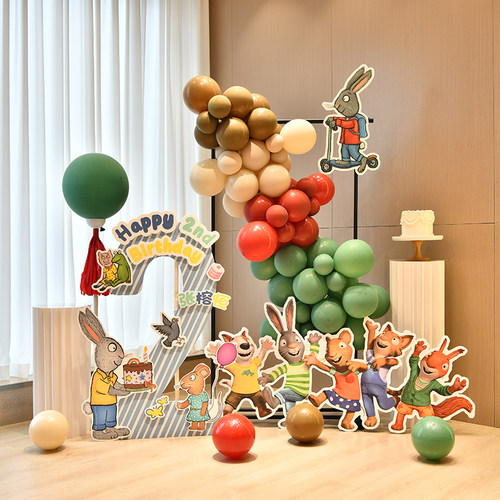 宝宝一周岁生日数字气球立柱装饰布置儿童派对装扮kt板小鼠波波