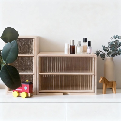 桌面实木复古收纳柜抽屉式玻璃多层实木置物柜杂物收纳整理盒