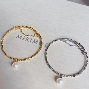 14k注金超闪镭射金珠手镯淡水正圆手饰9mm珍珠波光粼粼金银双色款