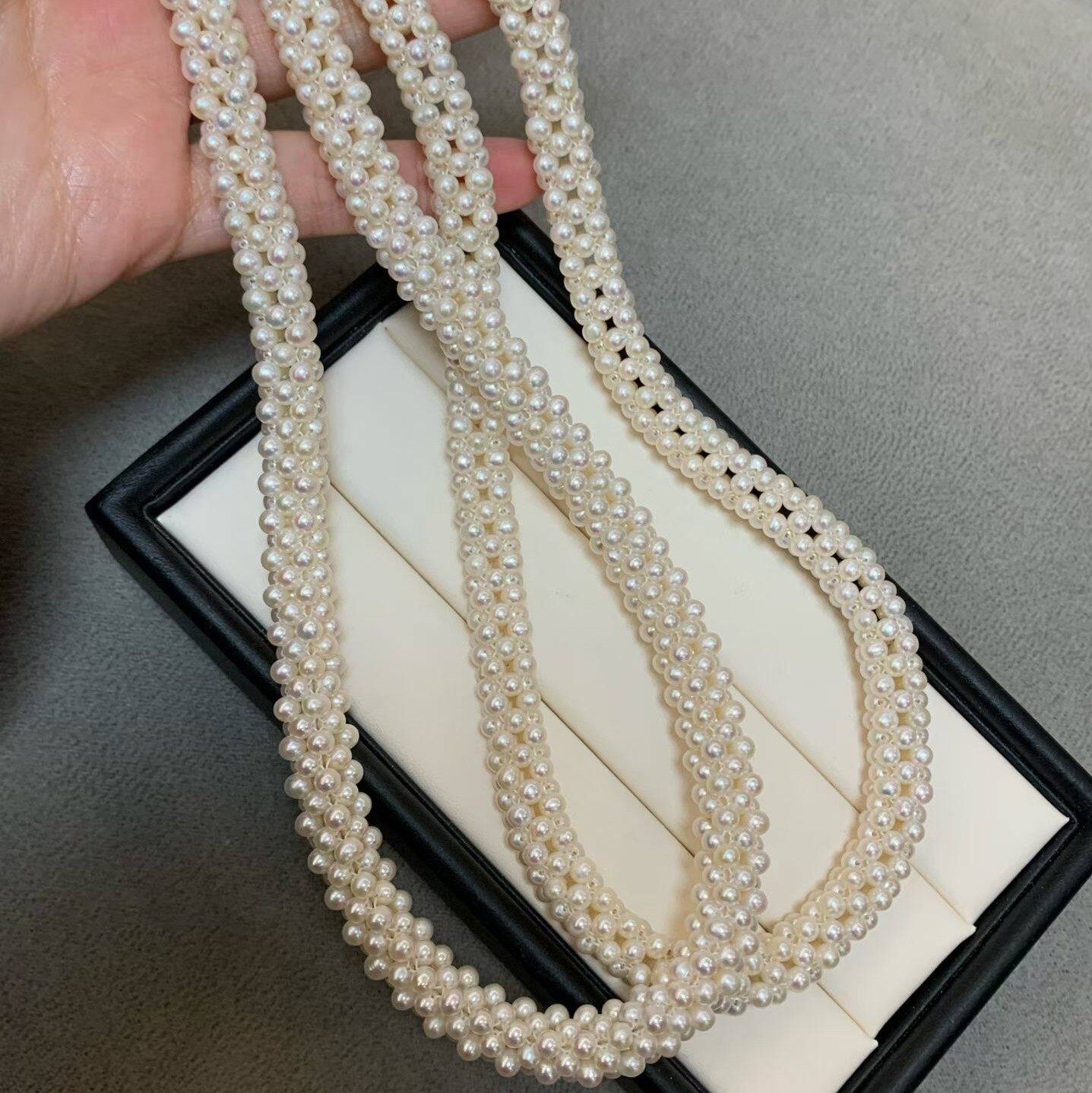 天然强光淡水珍珠项链缠绕麻花链叠戴颈链锁骨复古宫廷百搭