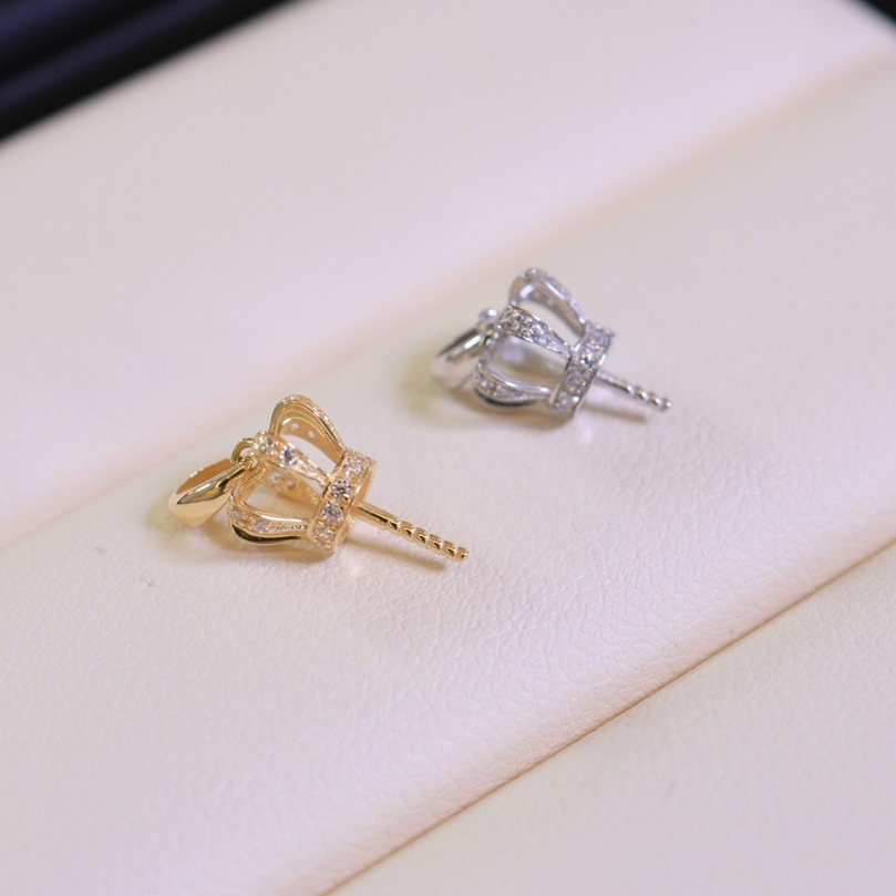 奢华18K金皇冠吊坠锆石镶嵌工艺diy配件珍珠AU750百搭实用