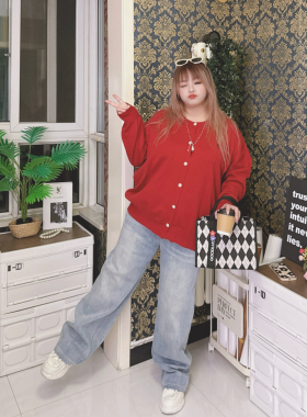 350斤洋气百搭显瘦针织开衫时尚毛衣外套简约hello胖妞特大码女装