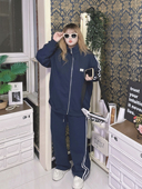 女装 500斤简约风复古显瘦立领卫衣卫裤 两件套hello胖妞特大码 胖mm