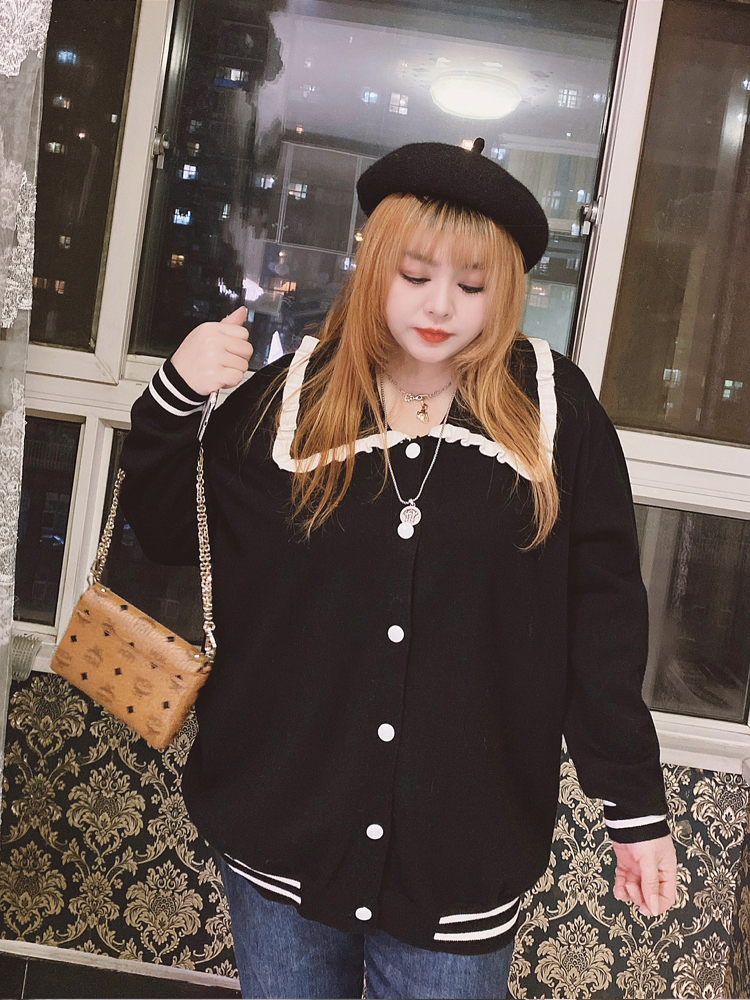 300斤娃娃领针织衫减龄显瘦毛衣