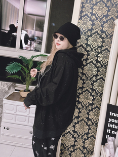 260斤秋季满天星亮钻卫衣外套显瘦连帽上衣hello胖妞大码女装胖mm