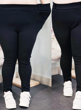 2020春装特大码女装230斤修身显瘦高腰高弹黑色弹力小脚裤休闲裤