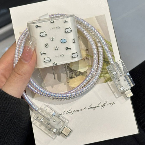 适用于苹果印花充电器保护套20w缠绕线防折断16pro数据线保护套