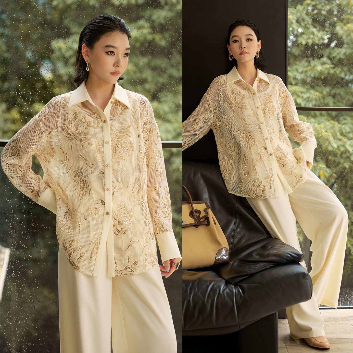 重工软珠片衬衫女布灵灵镂空刺绣上衣一又几木2025早秋新款