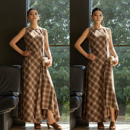 收腰显瘦气质裙 新款 小众设计感无袖 背心连衣裙女格纹长裙2025秋季