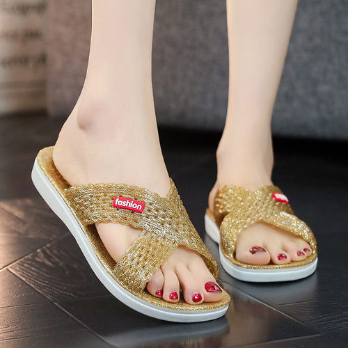 水晶居家洗澡拖鞋平底休闲外穿