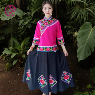 云南彝族八面裙黑色绣花单裙子中长裙楚雄彝族火把节服饰绣花女装