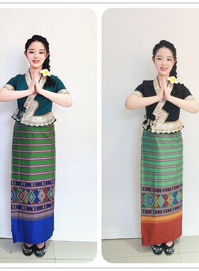 短袖系带绣花边傣族单衣织布裙