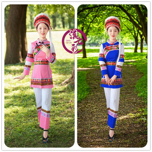 新款双层袖白族女装红色粉色宝蓝色云南大理白族女装精品绣花女装