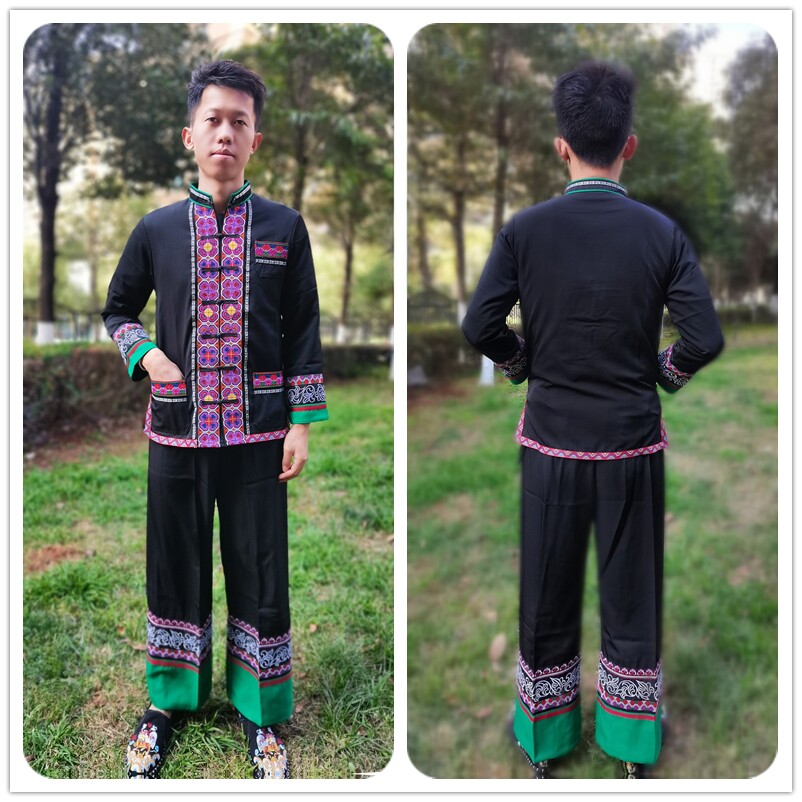 云南少数民族男套装土布长马甲男士套装芦笙演奏彝族火把节服饰