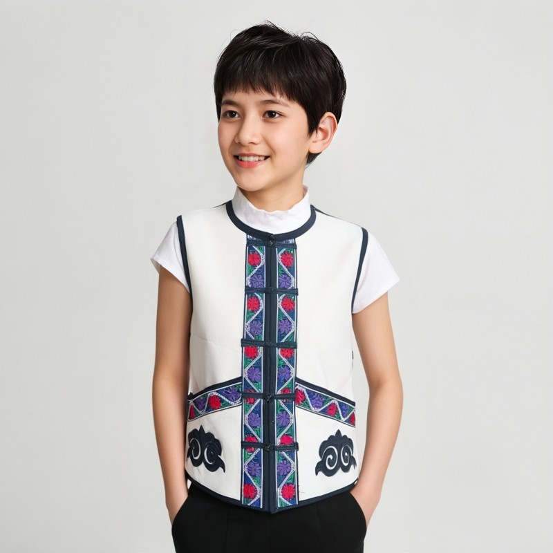 小蝴蝶花马甲云南民族特色小马夹男女童帆布十字绣小马褂白族彝族