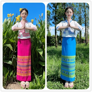 中袖泰国傣女装白衣V领上衣傣族服饰酒店迎宾泰式工作服春秋款女