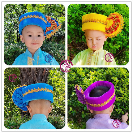 泰国男士帽子傣族男童帽葫芦丝演出帽民族帽儿童成人同款扇子帽