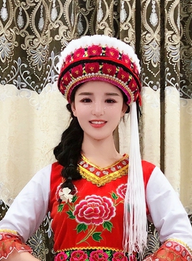 白族女帽绣花帽滇七彩包头女刺绣