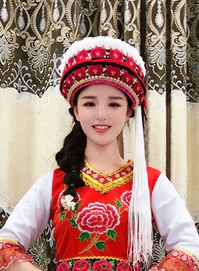 白族女帽绣花帽滇七彩包头女刺绣