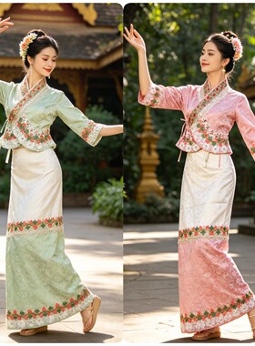 花仙子傣族女套装粉色绿色