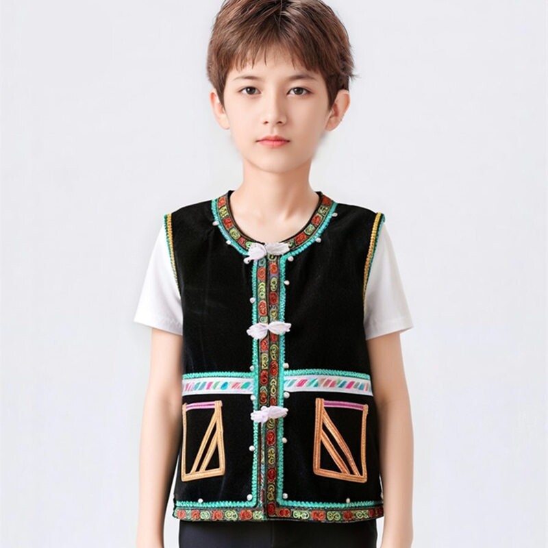 清仓特价小马夹黑色儿童银泡马甲瓦族哈尼族男童装平绒小银泡马甲
