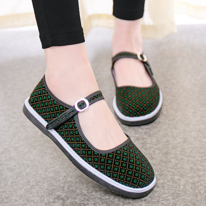 一字扣带奶奶鞋春秋季老年人女单鞋搭扣妈妈鞋软底防滑老太太鞋子