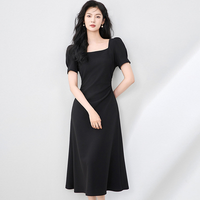 泡泡袖长款宴会礼服精致长裙子