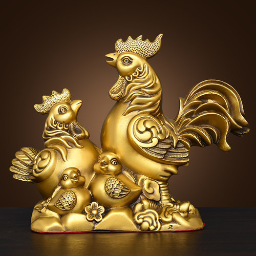 纯黄铜鸡摆件母鸡公鸡装饰工艺品