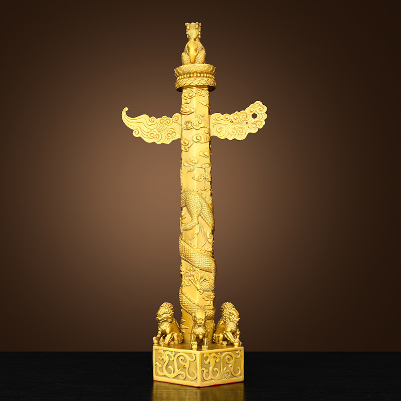 铜华表柱摆件九龙柱盘龙柱流云龙中华柱家居玄关客厅装饰工艺品纯