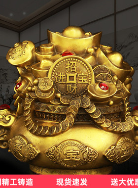纯黄铜聚宝盆摆件存钱罐招聚来财