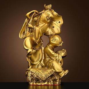 纯黄铜和合二圣摆件新婚卧室婚房家居装饰品工艺品礼品夫妻结婚
