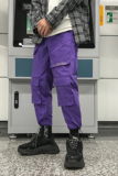 703港风多口袋工装休闲运动裤ins反光字束脚长裤，男装休闲裤，星座703