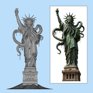 Nano Banana Grok Tripo3d AI Meshy图片生成3D打印鱿鱼自由女神