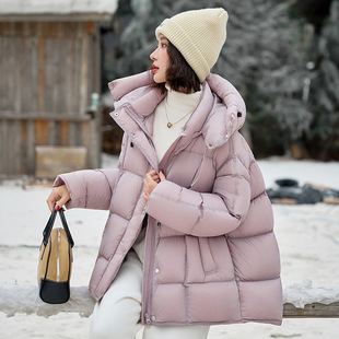 泡芙感御寒女式羽绒服2025新款面包服连帽白鸭绒宽松外套 SY8811