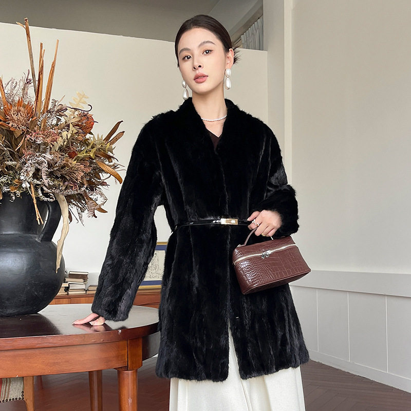 海宁2025冬新款进口貂皮大衣女真貂水貂毛外套裘皮拼貂皮草年轻款