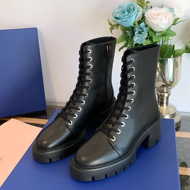 sw高跟马丁靴厚底增高系带侧拉链中筒骑士靴子 粗跟短靴女英伦