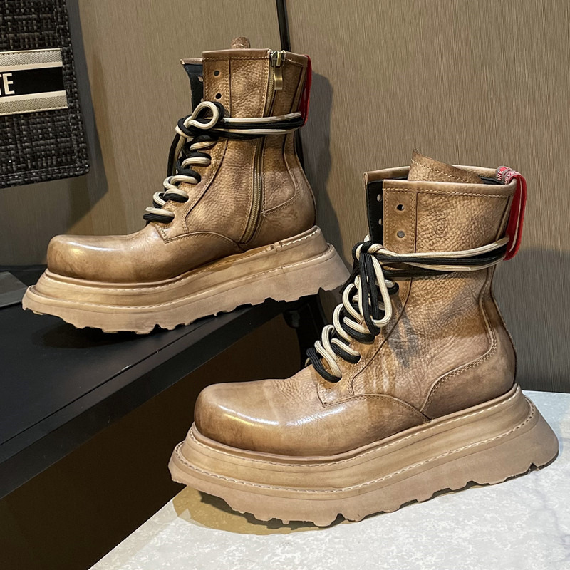 大黄靴马丁靴松糕厚底短靴真皮