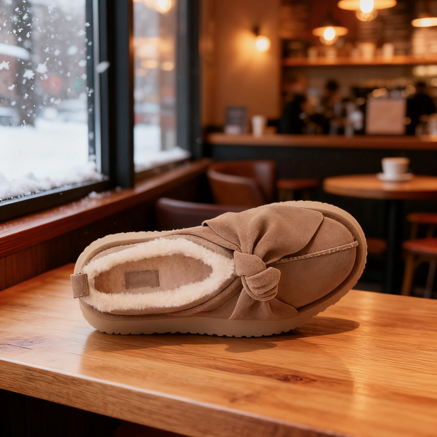 2025冬季新款羊羔毛半拖蝴蝶结一脚蹬女包头拖外穿半包拖鞋毛毛鞋