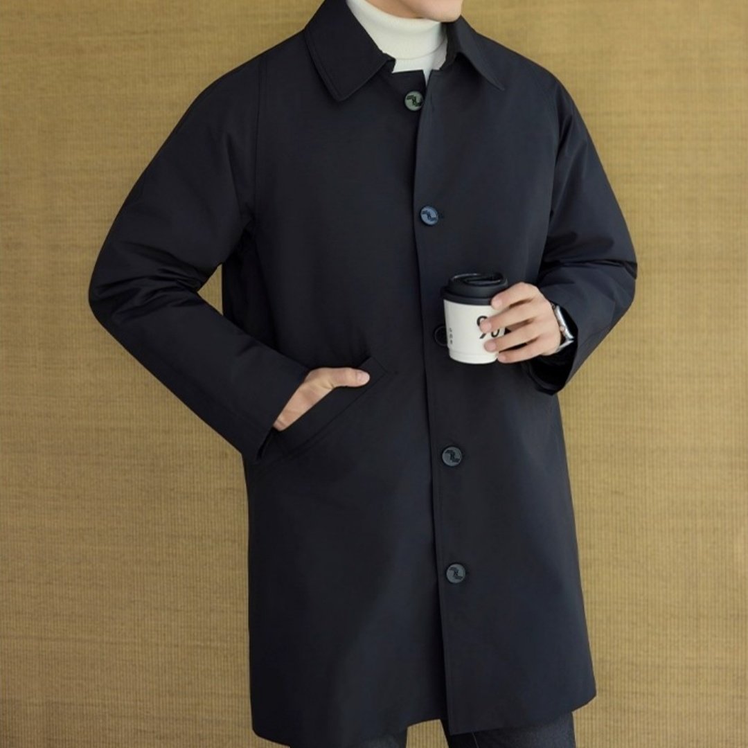 秋冬羽绒服男2025新款中长款日系轻薄风衣外套高级感简约翻领大衣