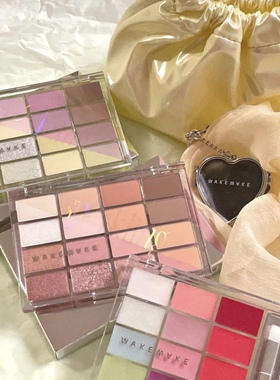韩国wakemake唯可魅16色眼影珠光哑光happyrim干玫瑰大地无花果绿