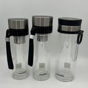 龙士达大容量商务玻璃杯车载水杯带拎手茶杯双层玻璃杯480mL