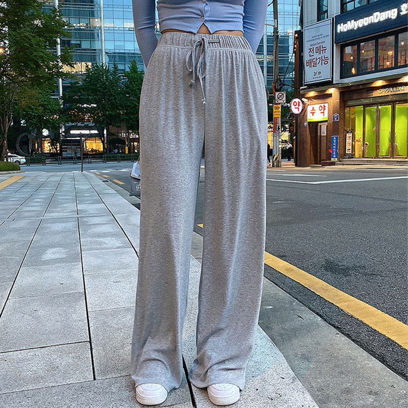韩国进口hypnotic春夏松紧系带宽松直筒休闲裤高腰百搭阔腿长裤女