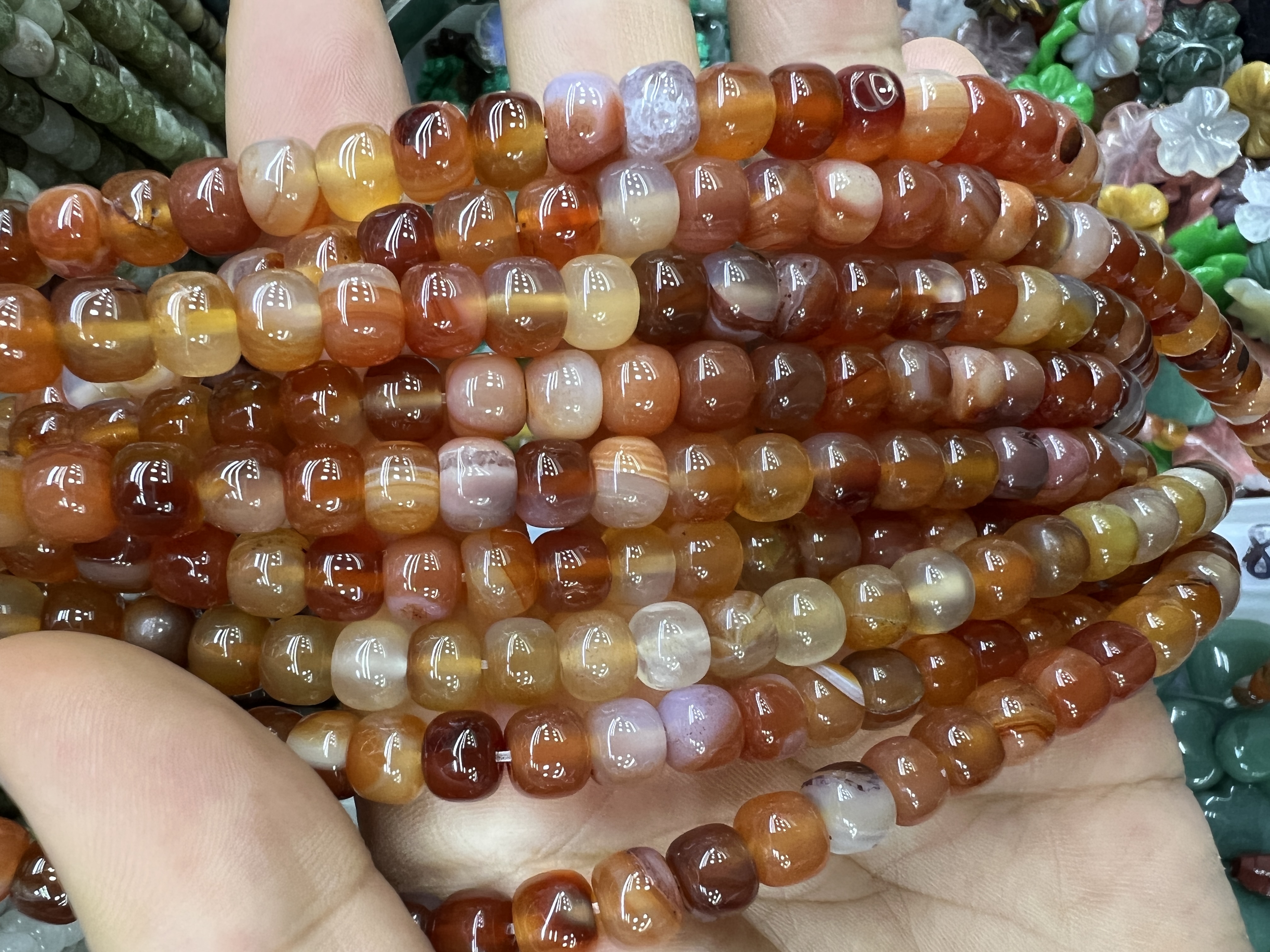 7*8mm天然红玛瑙老形珠算盘珠半成品diy手工串珠手链项链饰品配件