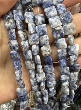 10mm天然蓝点石正方块切面散珠diy手链项链半成品配饰配件材料