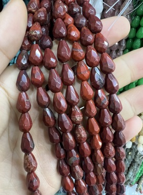 8*12mm天然红石圆水滴切面散珠diy手链项链半成品配饰配件材料