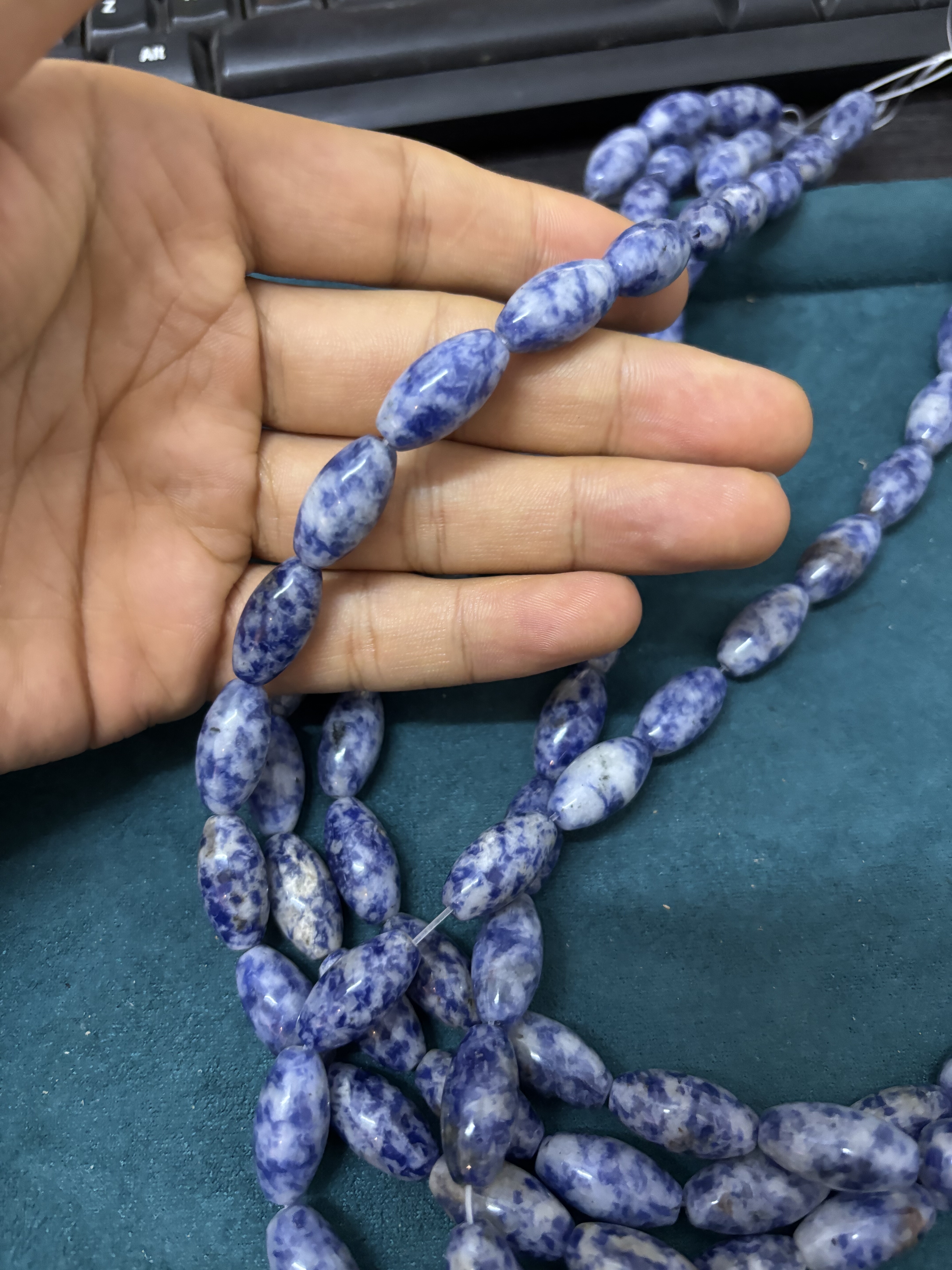 天然蓝点石枣珠10-20mm青花瓷通孔散珠手链项链diy手作饰品配件