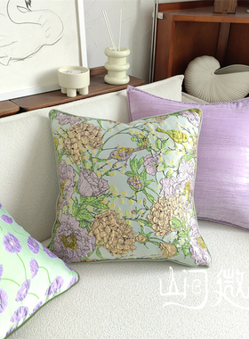 花朵抱枕法式轻奢高级感新中式复古沙发靠枕客厅沙发靠包靠垫紫色