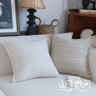中古风奶油风自然风棉麻靠包侘寂风抱枕靠枕民宿软装床头靠垫腰枕