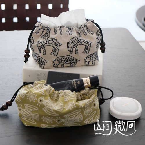 两用纸巾盒抽绳收纳袋纸巾套棉麻化妆包法式中古风车载抽纸收纳